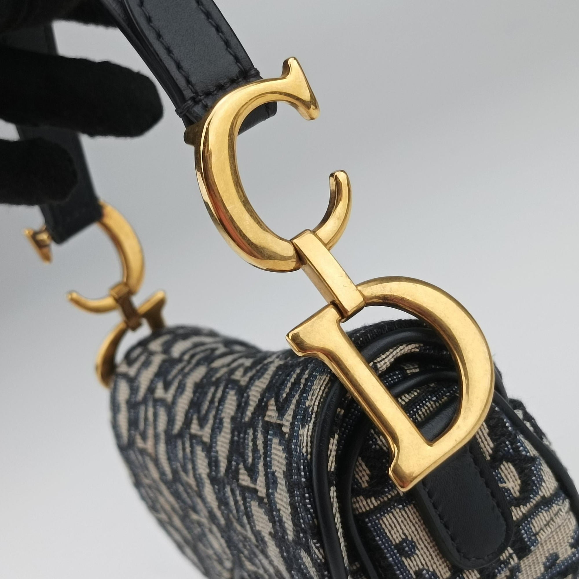 Secondhand Christian Dior Saddle Navy Jacquard × Leather  shoulderbag | stylenewstar