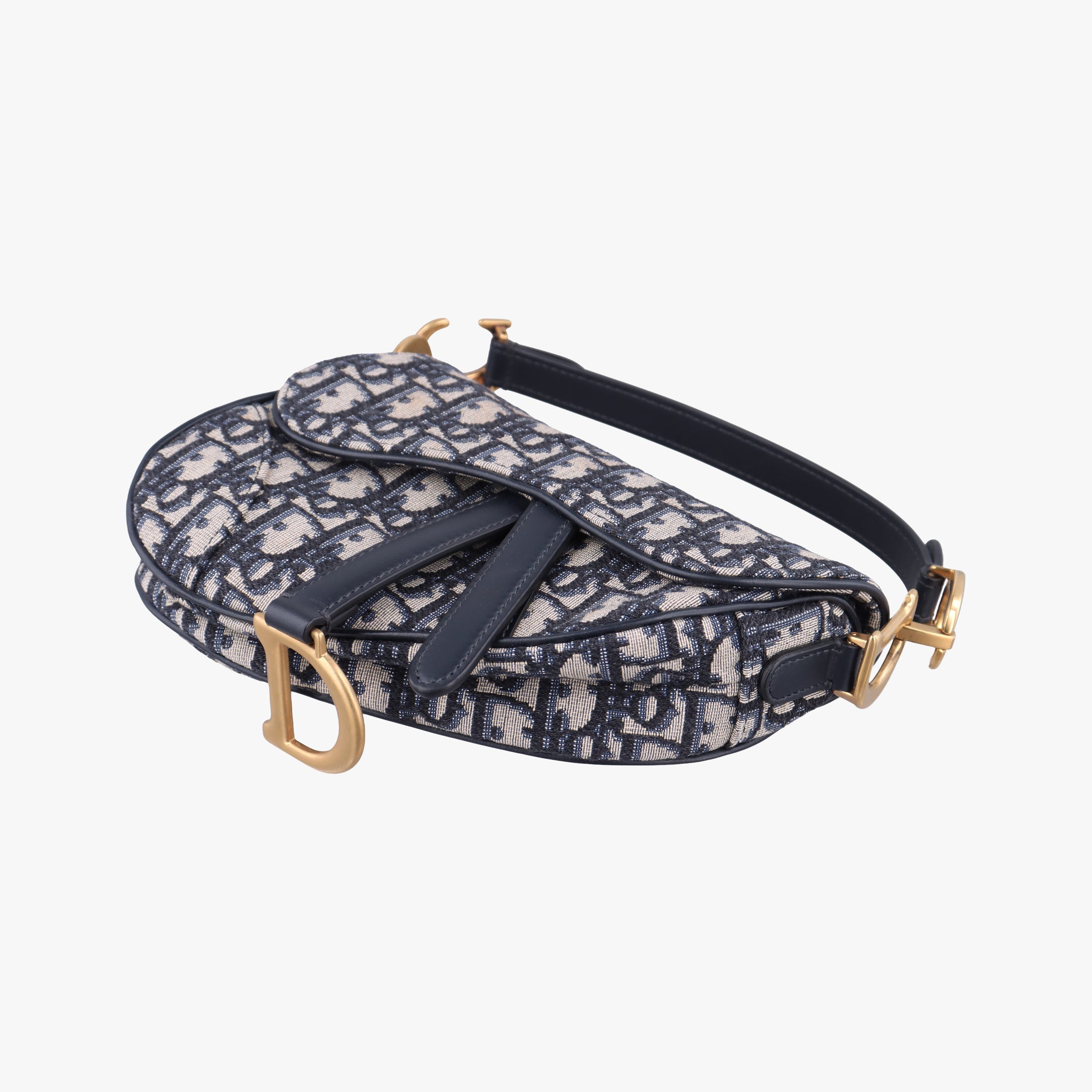 Secondhand Christian Dior Saddle Navy Jacquard × Leather  shoulderbag | stylenewstar