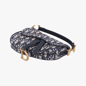 Secondhand Christian Dior Saddle Navy Jacquard × Leather  shoulderbag | stylenewstar
