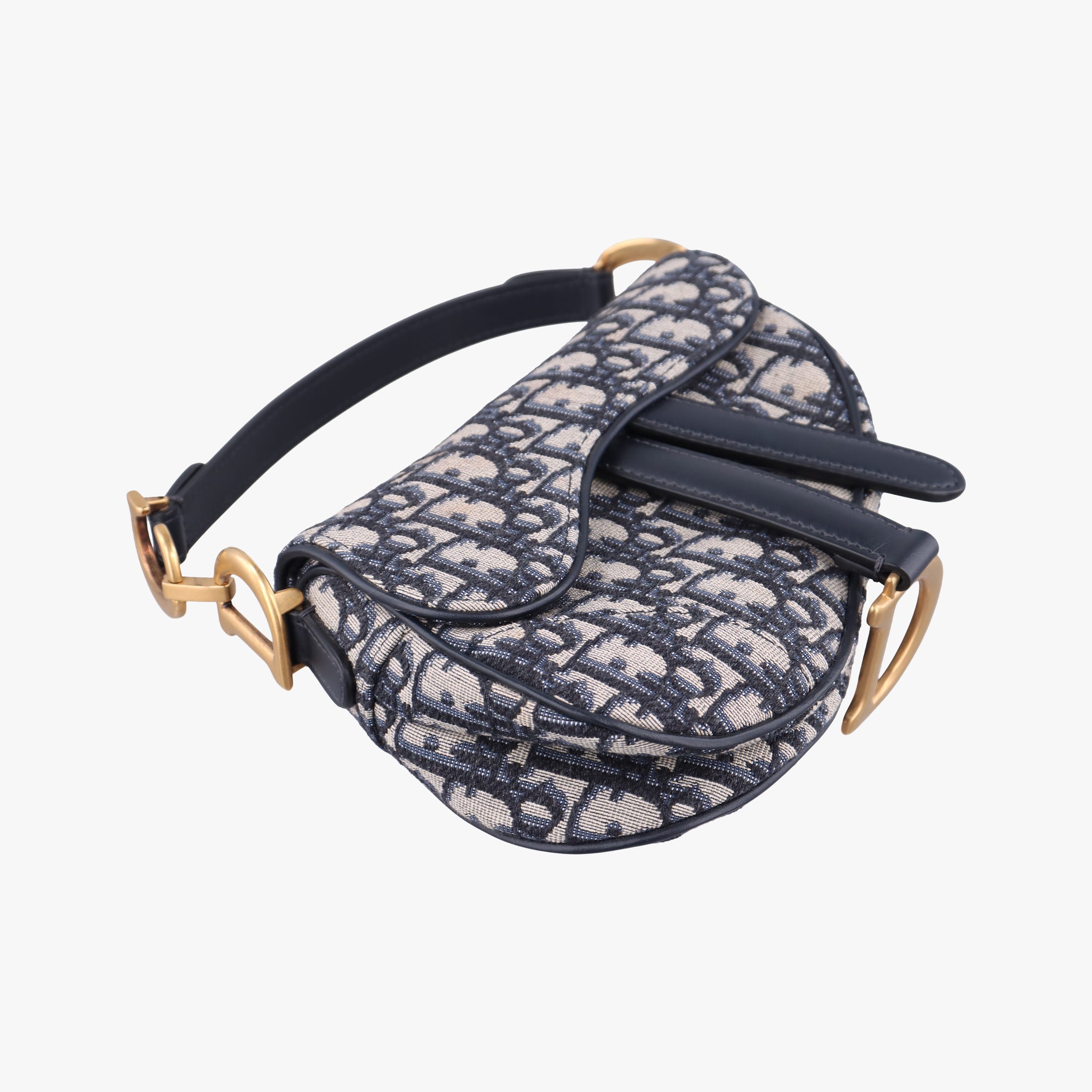 Secondhand Christian Dior Saddle Navy Jacquard × Leather  shoulderbag | stylenewstar