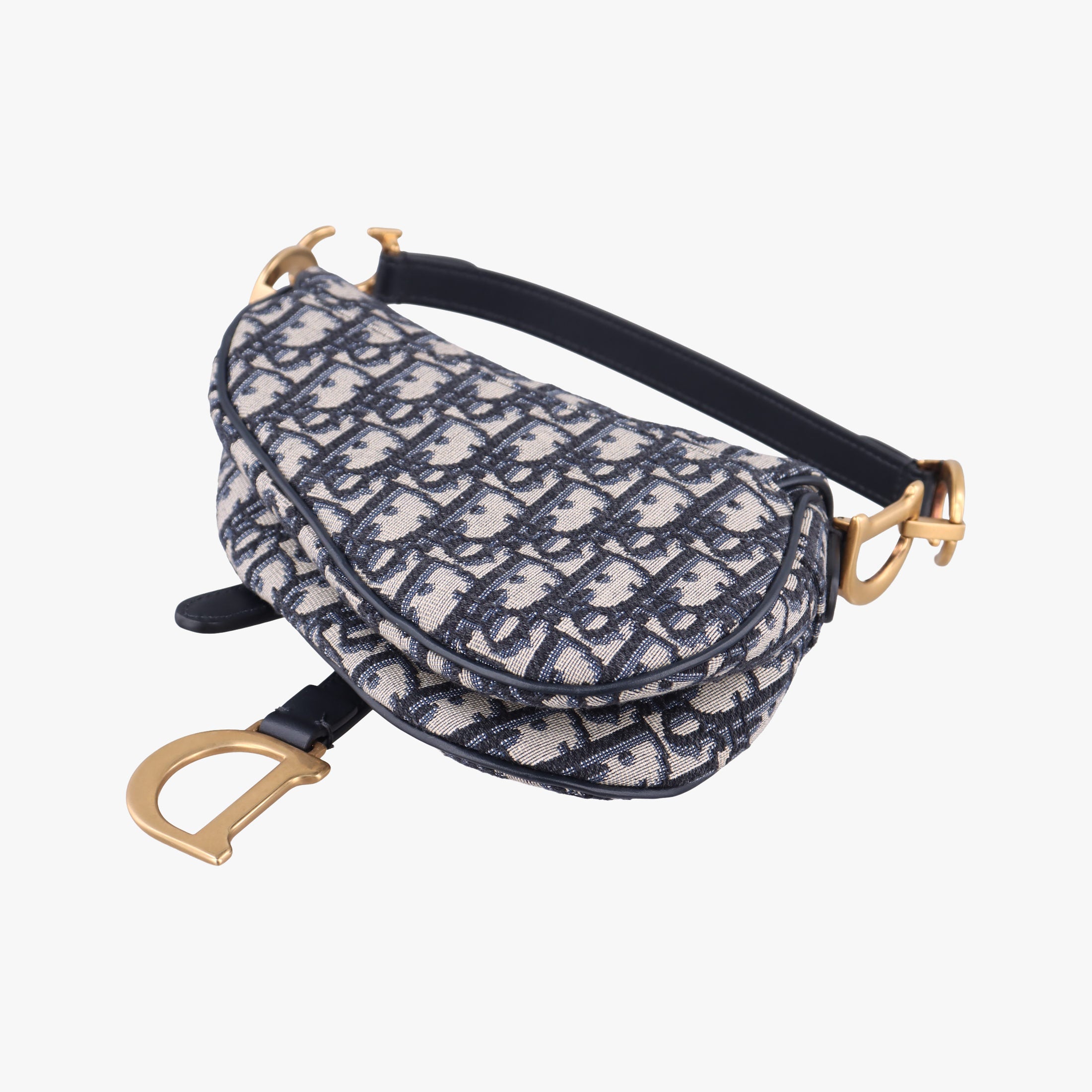 Secondhand Christian Dior Saddle Navy Jacquard × Leather  shoulderbag | stylenewstar