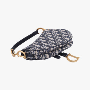 Secondhand Christian Dior Saddle Navy Jacquard × Leather  shoulderbag | stylenewstar