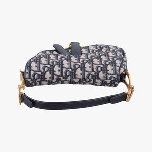 Secondhand Christian Dior Saddle Navy Jacquard × Leather  shoulderbag | stylenewstar