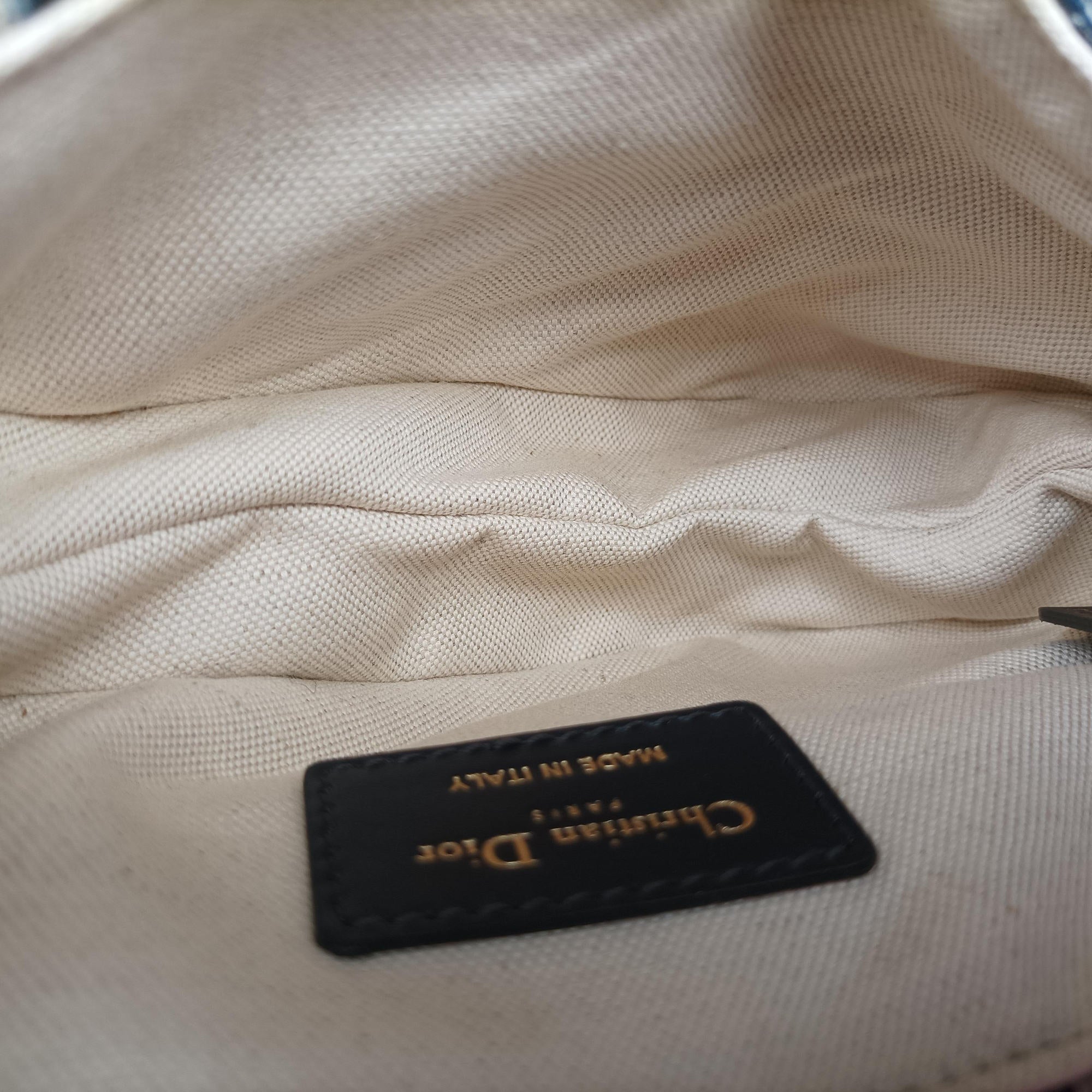 Secondhand Christian Dior Saddle Navy Jacquard × Leather  shoulderbag | stylenewstar