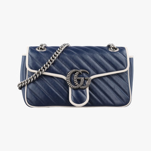 Pre-owned Gucci GG Marmont White×Blue Leather 443497 shoulderbag | stylenewstar