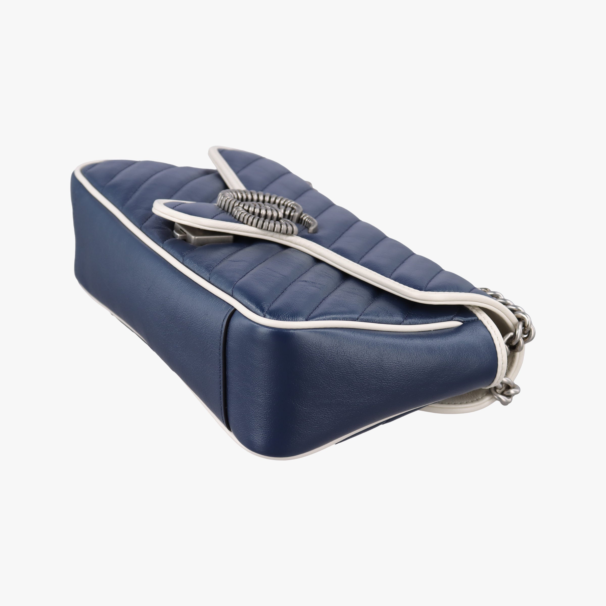Pre-owned Gucci GG Marmont White×Blue Leather 443497 shoulderbag | stylenewstar