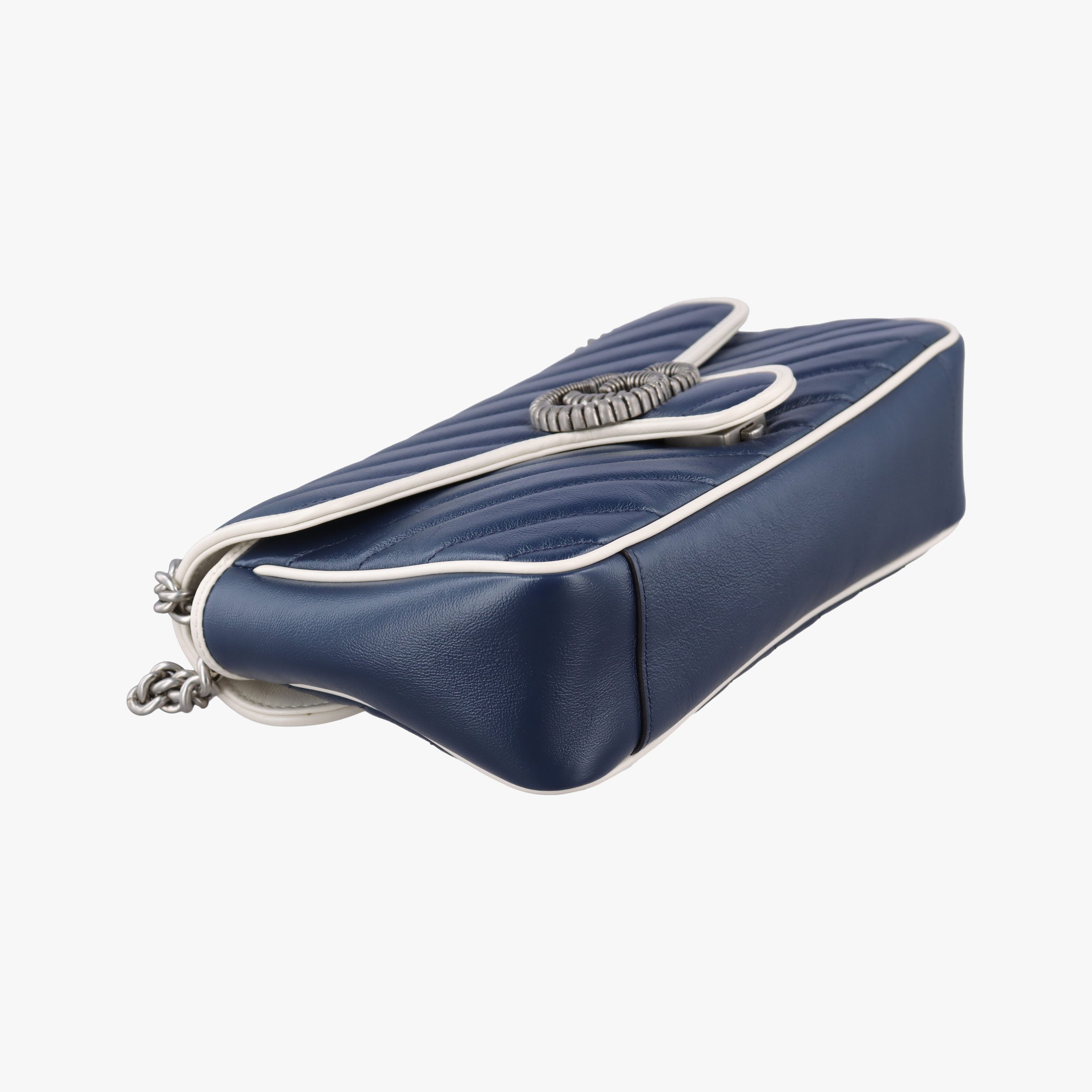 Pre-owned Gucci GG Marmont White×Blue Leather 443497 shoulderbag | stylenewstar