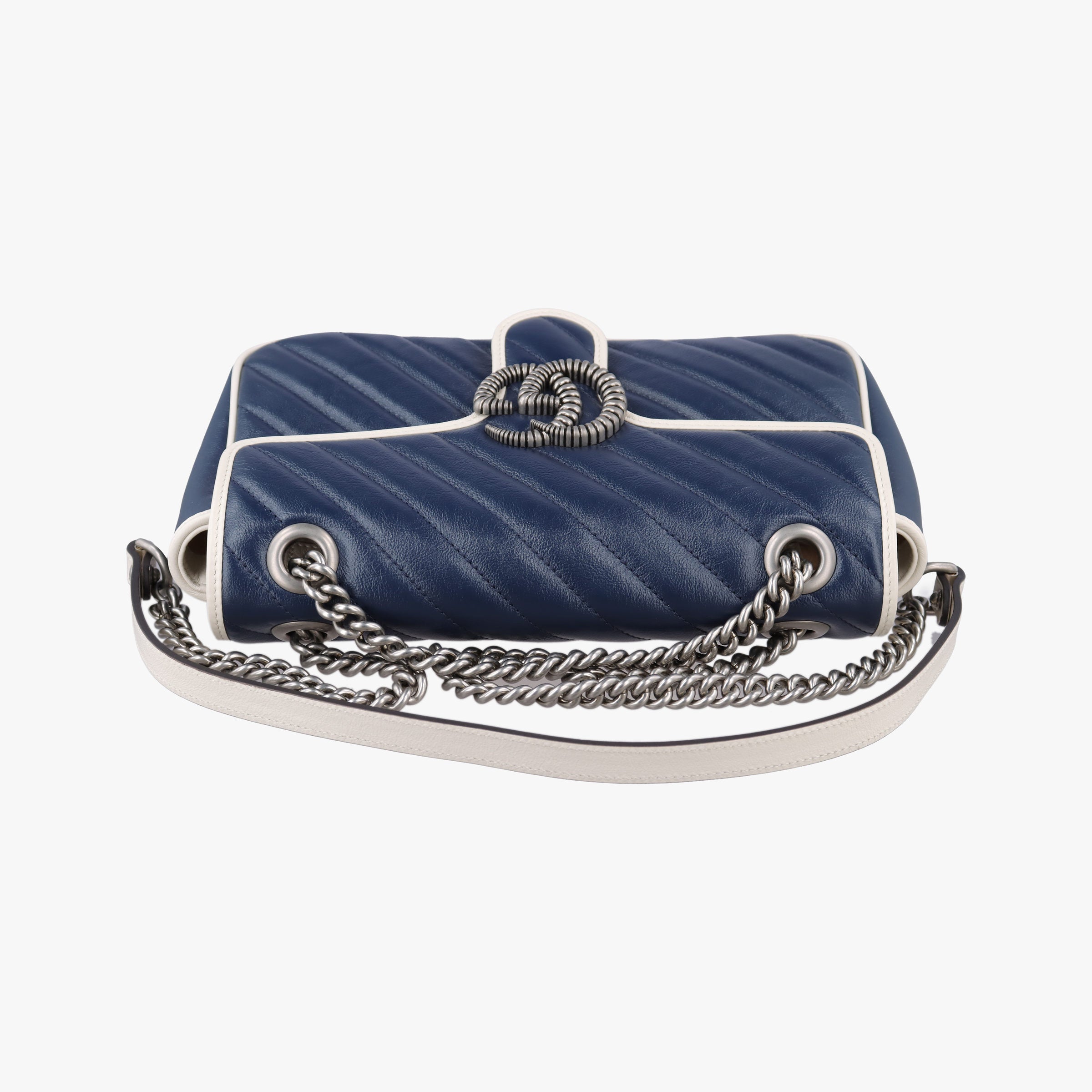 Pre-owned Gucci GG Marmont White×Blue Leather 443497 shoulderbag | stylenewstar