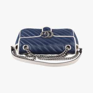 Pre-owned Gucci GG Marmont White×Blue Leather 443497 shoulderbag | stylenewstar