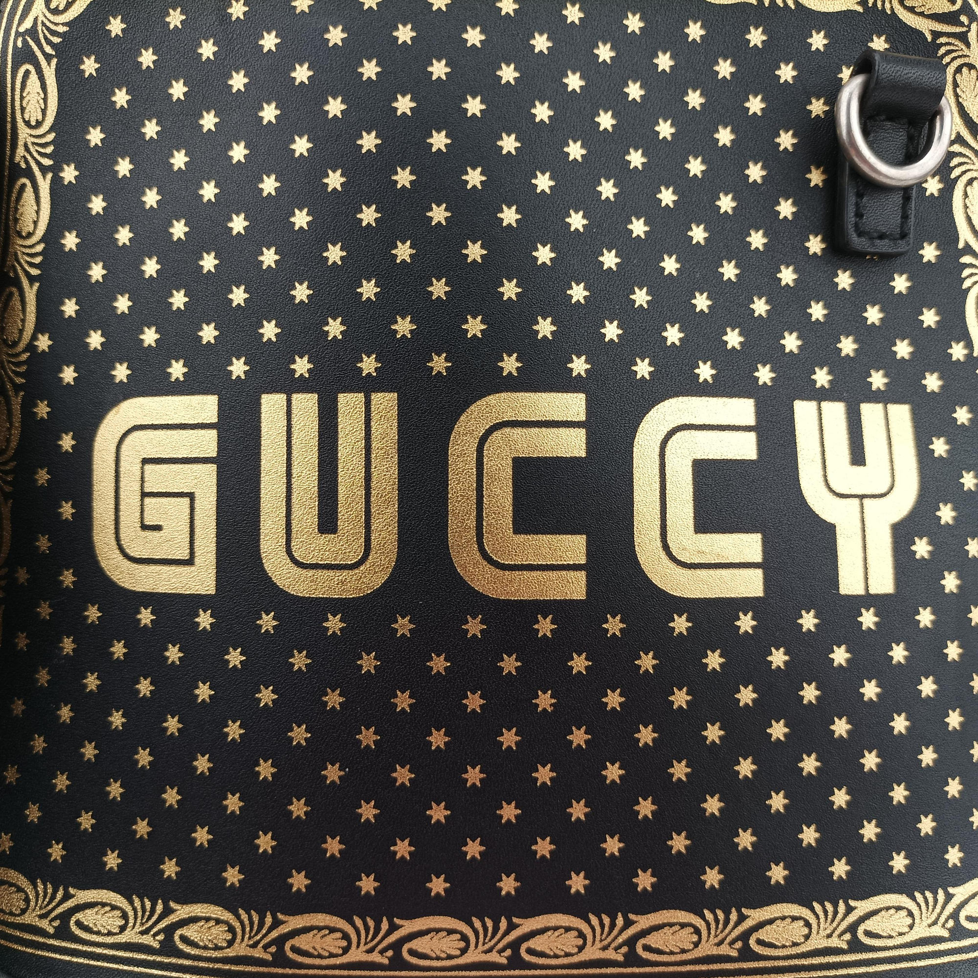 Pre-owned Gucci SEGA collaboration GUCCY print Black Leather 511189 shoulderbag | stylenewstar