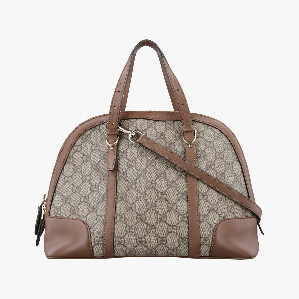Pre-owned Gucci GG SUPREME DOME BEIGE×BROWN PVC coated canvas×Leather 309617 shoulderbag | stylenewstar