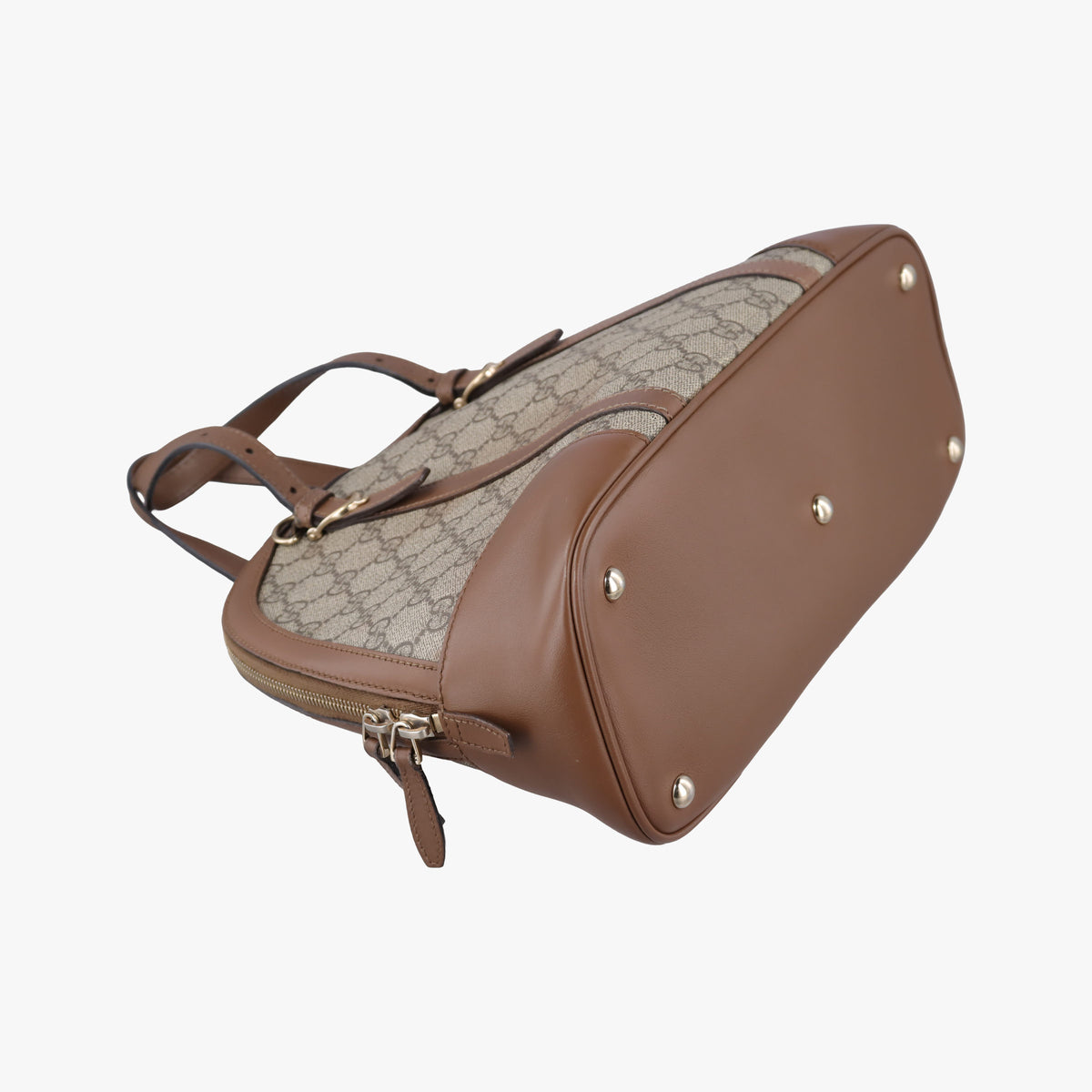 Pre-owned Gucci GG SUPREME DOME BEIGE×BROWN PVC coated canvas×Leather 309617 shoulderbag | stylenewstar