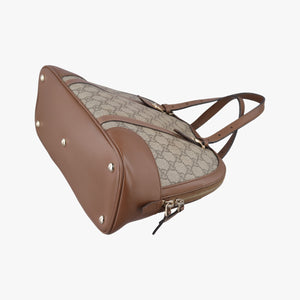 Pre-owned Gucci GG SUPREME DOME BEIGE×BROWN PVC coated canvas×Leather 309617 shoulderbag | stylenewstar