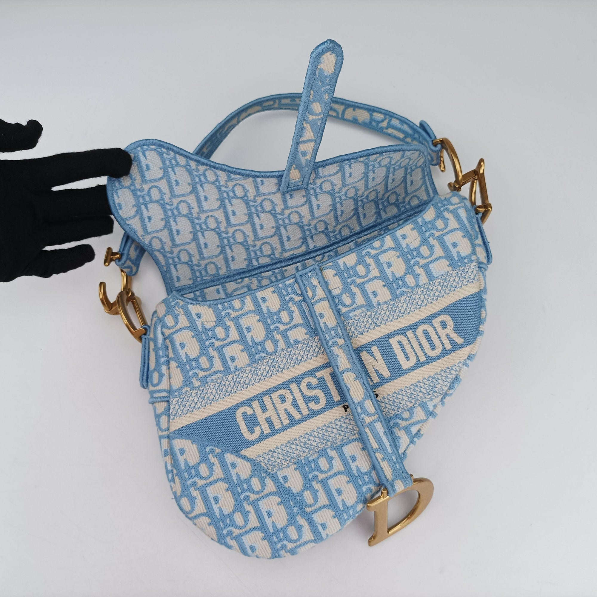 Pre-owned Christian Dior Saddle Blue Jacquard  handbag | stylenewstar