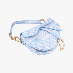 Pre-owned Christian Dior Saddle Blue Jacquard  handbag | stylenewstar