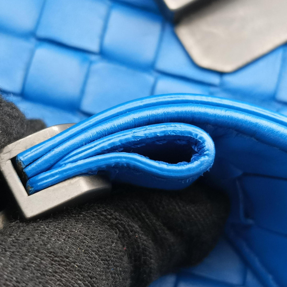 Vintage Bottega Veneta Roma Intrecciato Blue lambskin  handbag | stylenewstar