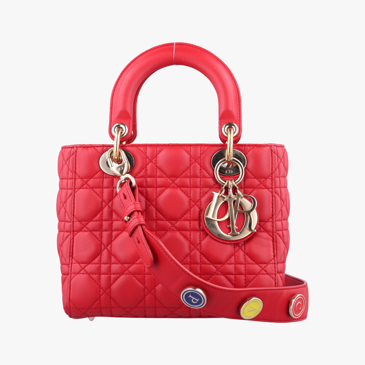 Pre-owned Christian Dior Lady Dior Red lambskin  shoulderbag | stylenewstar