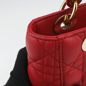 Pre-owned Christian Dior Lady Dior Red lambskin  shoulderbag | stylenewstar