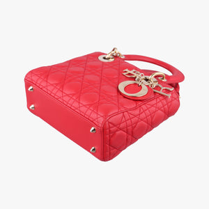 Pre-owned Christian Dior Lady Dior Red lambskin  shoulderbag | stylenewstar