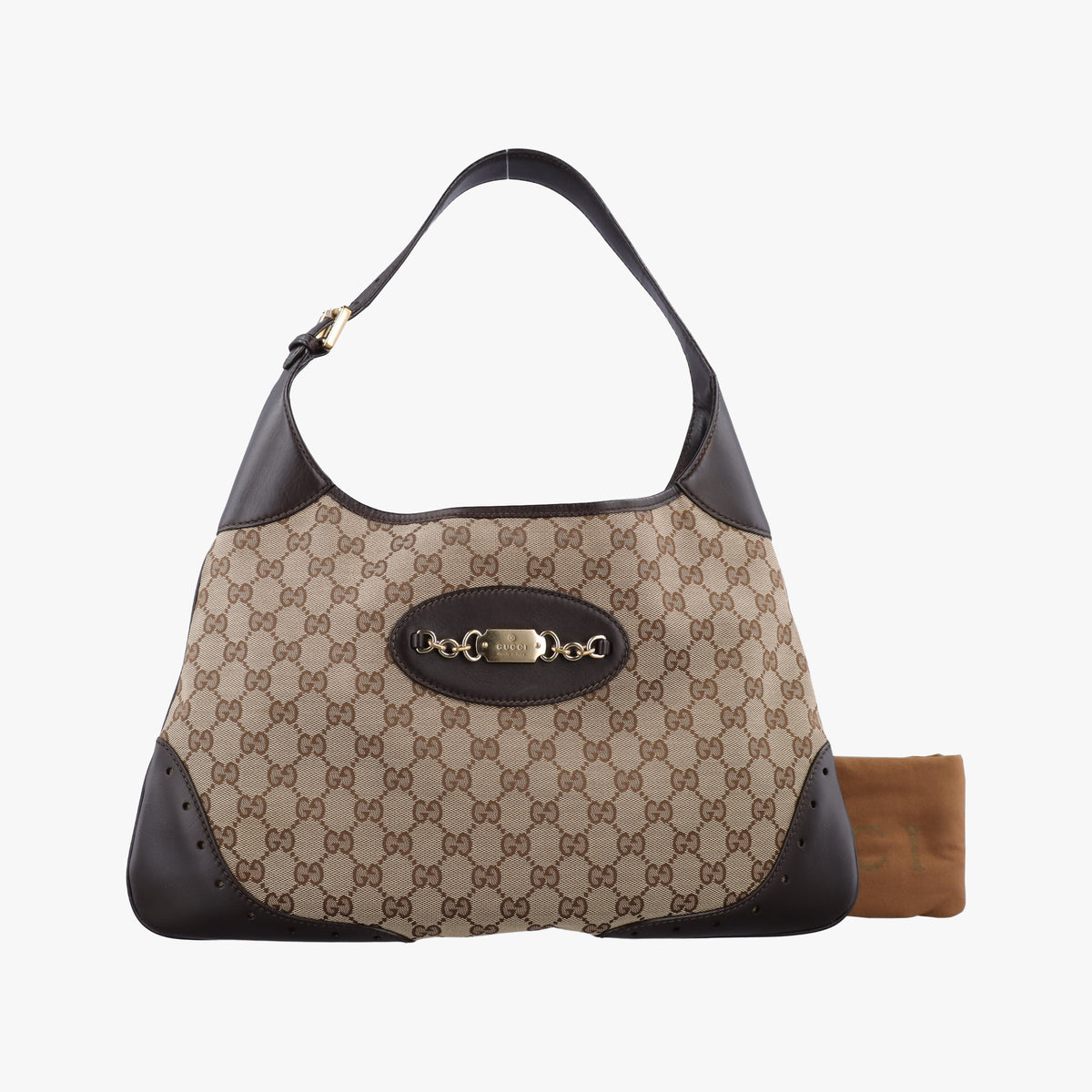 Pre-owned Gucci GG Canvas Punch Hobo Beige×brown Canvas×Leather 145781 shoulderbag | stylenewstar