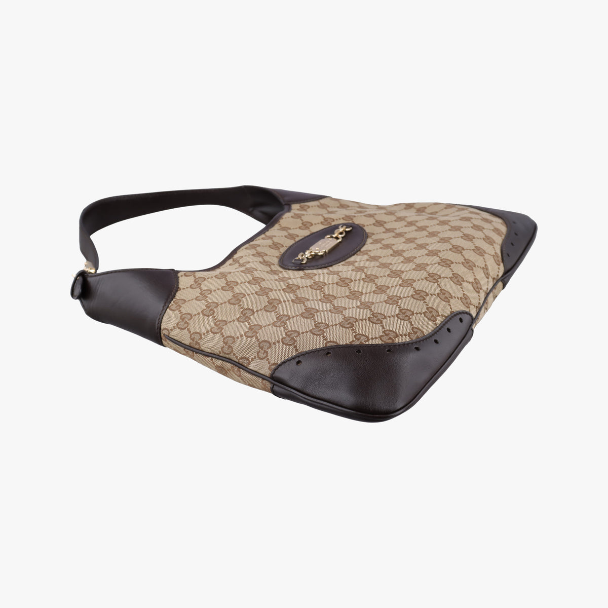 Pre-owned Gucci GG Canvas Punch Hobo Beige×brown Canvas×Leather 145781 shoulderbag | stylenewstar