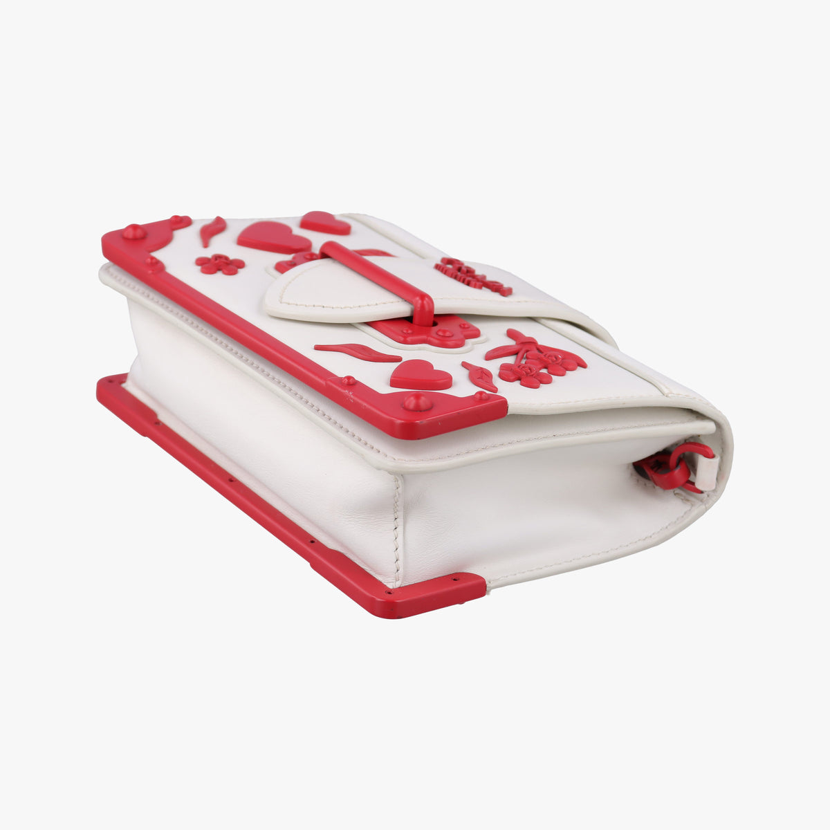 Secondhand Prada Cahier Heart and Flower White×red leather  shoulderbag | stylenewstar