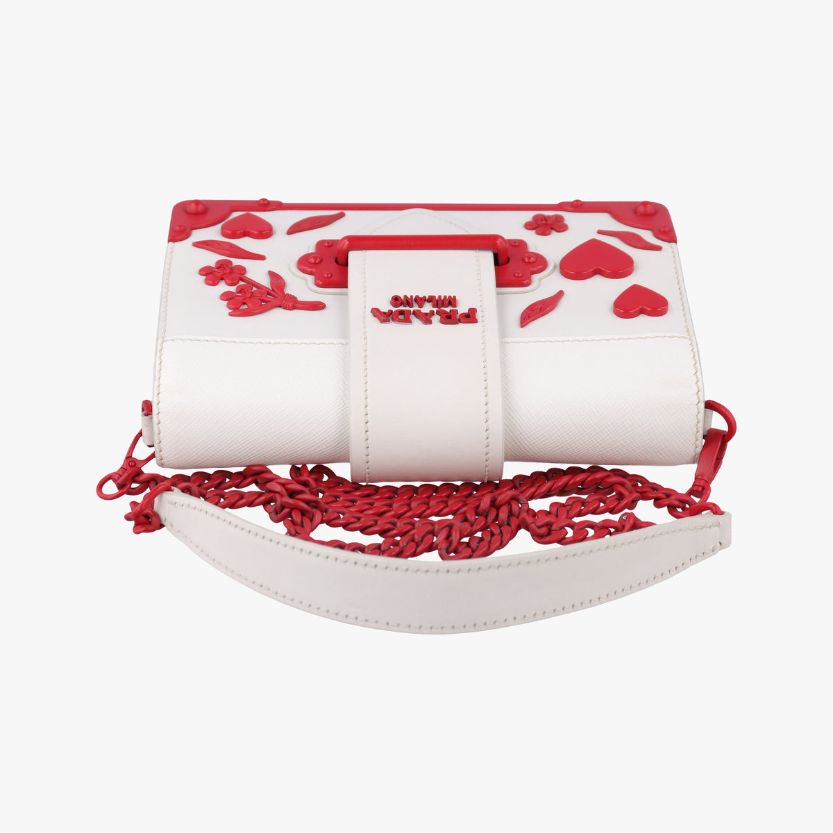 Secondhand Prada Cahier Heart and Flower White×red leather  shoulderbag | stylenewstar