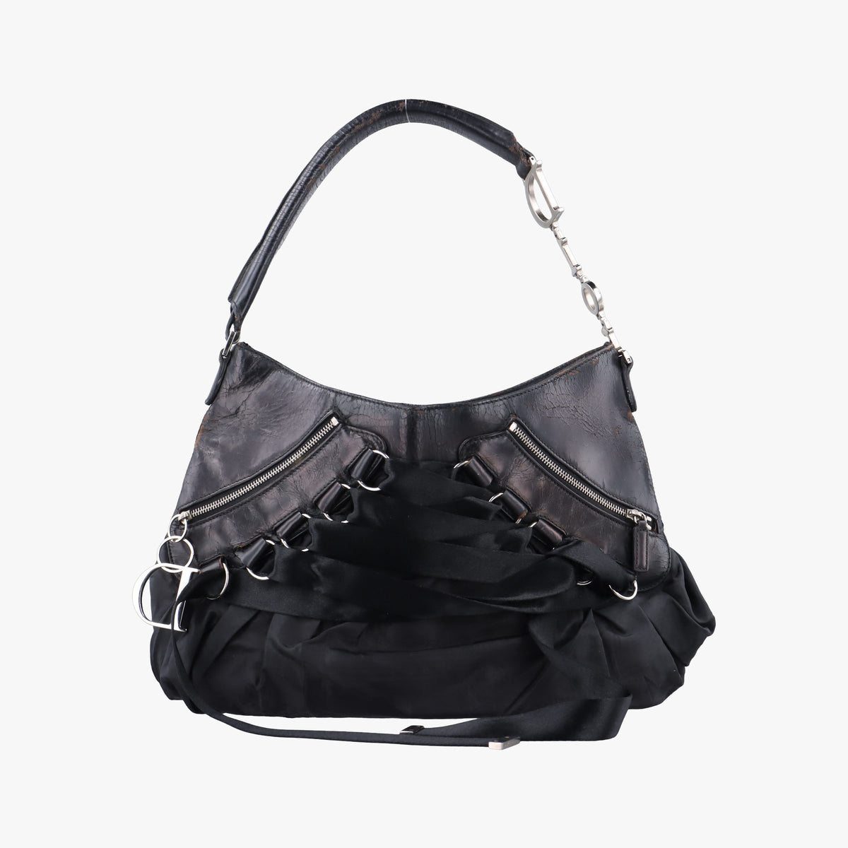 Secondhand Christian Dior Corset Hobo Black Leather × Nylon  handbag | stylenewstar