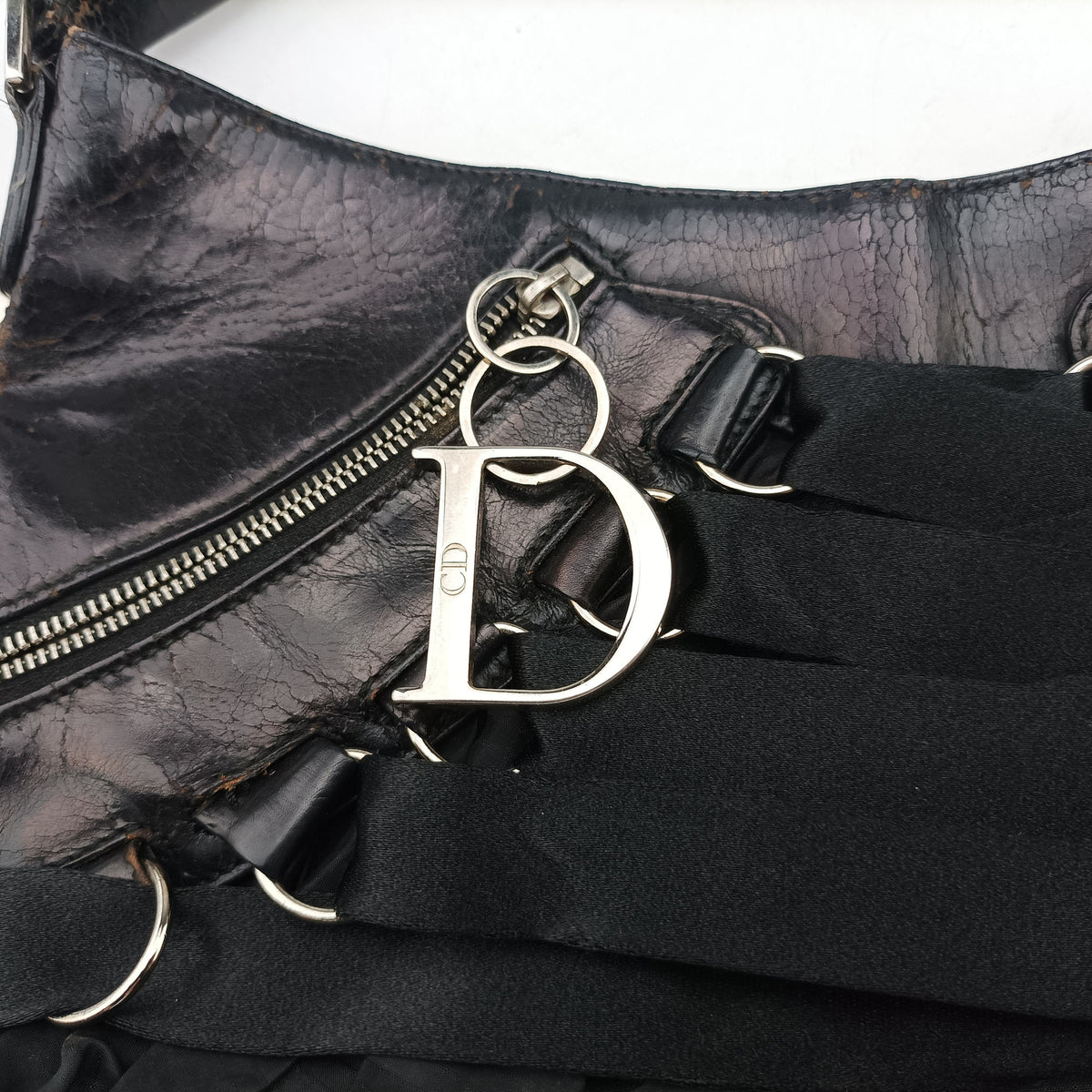 Secondhand Christian Dior Corset Hobo Black Leather × Nylon  handbag | stylenewstar