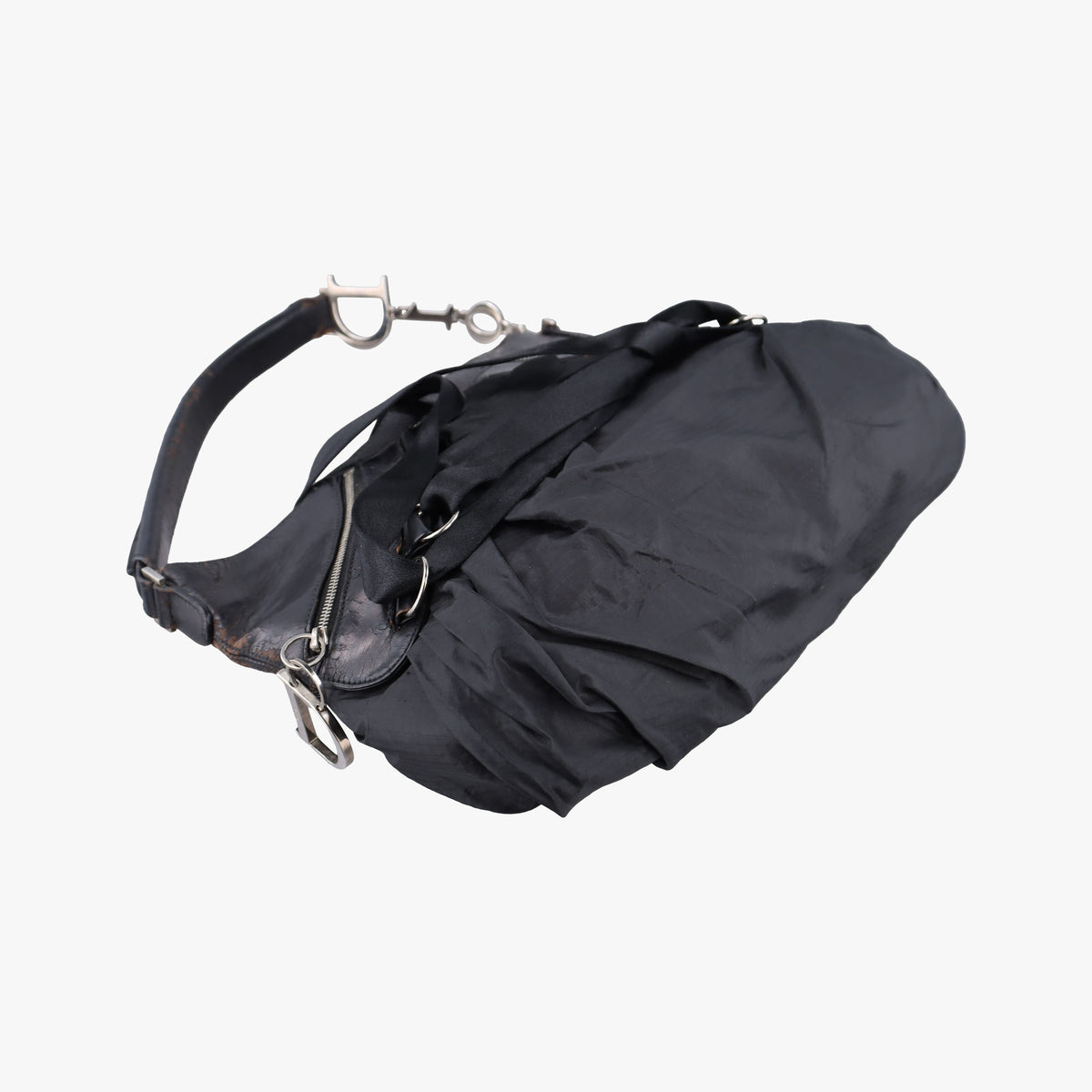 Secondhand Christian Dior Corset Hobo Black Leather × Nylon  handbag | stylenewstar
