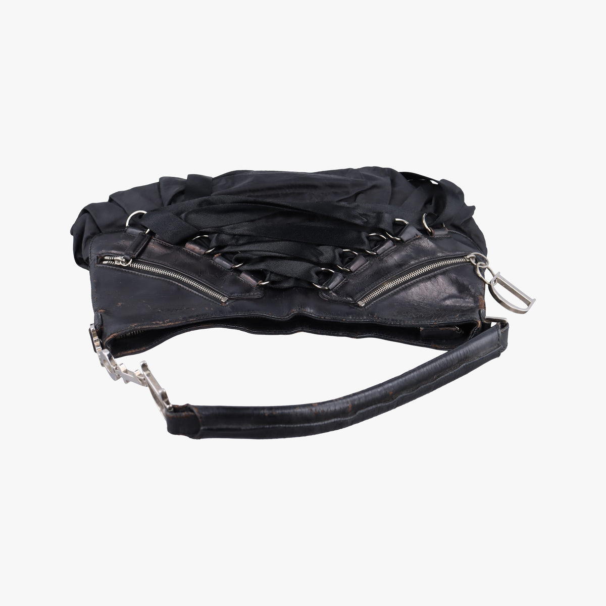 Secondhand Christian Dior Corset Hobo Black Leather × Nylon  handbag | stylenewstar