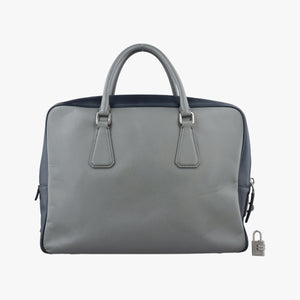 Pre-owned Prada business bag briefcase Grey x Navy SAFFIANO Leather 2VE363 handbag | stylenewstar
