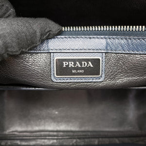 Pre-owned Prada business bag briefcase Grey x Navy SAFFIANO Leather 2VE363 handbag | stylenewstar