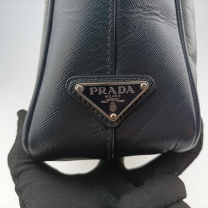 Pre-owned Prada business bag briefcase Grey x Navy SAFFIANO Leather 2VE363 handbag | stylenewstar