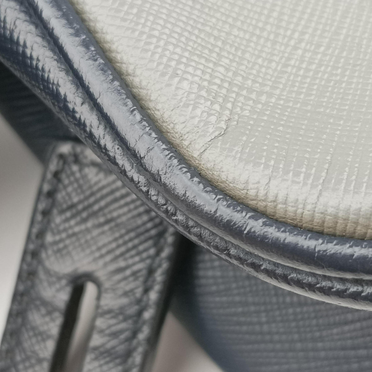Pre-owned Prada business bag briefcase Grey x Navy SAFFIANO Leather 2VE363 handbag | stylenewstar