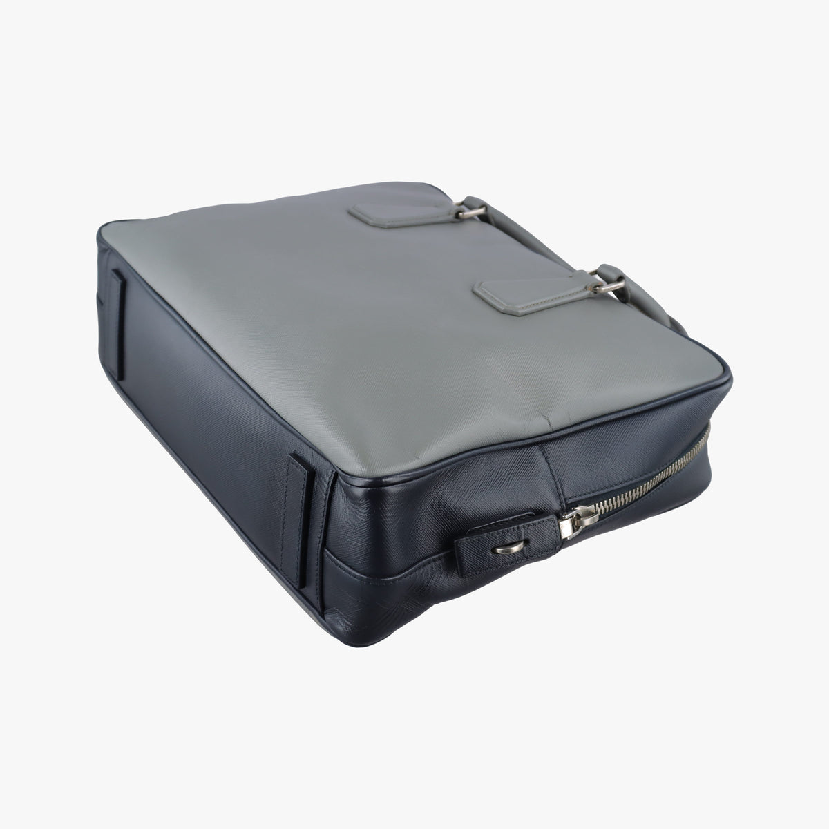 Pre-owned Prada business bag briefcase Grey x Navy SAFFIANO Leather 2VE363 handbag | stylenewstar