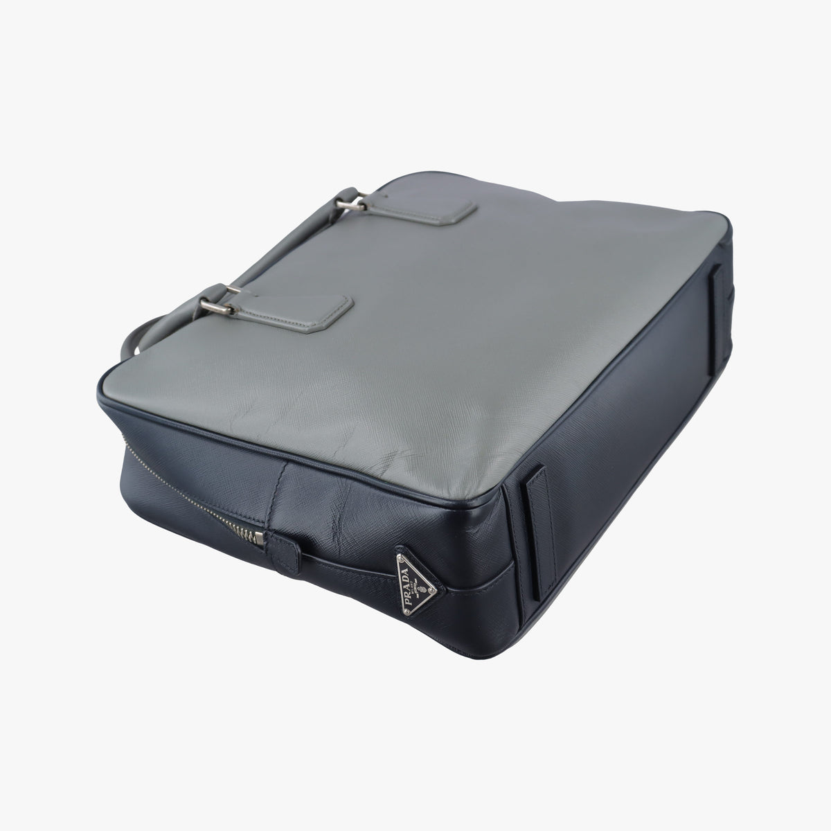 Pre-owned Prada business bag briefcase Grey x Navy SAFFIANO Leather 2VE363 handbag | stylenewstar