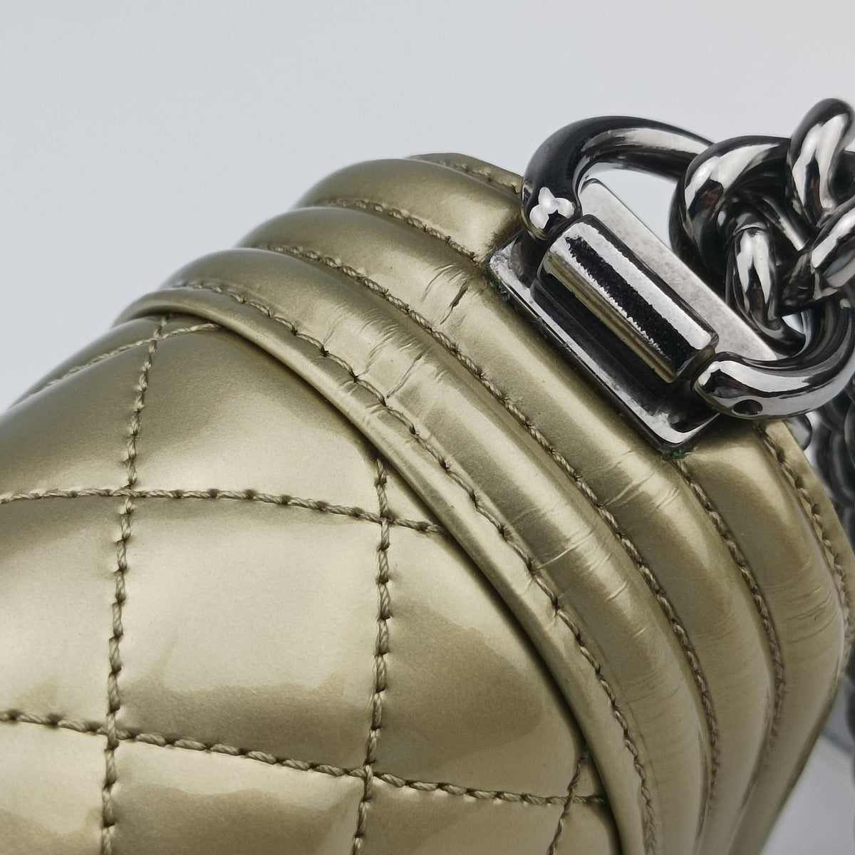 Secondhand Chanel BOY CHANEL Golden Patent Leather A67085 shoulderbag | stylenewstar