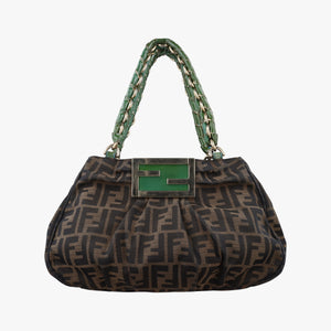 Pre-owned Fendi Mia Brown×Green canvas 8BR615 handbag | stylenewstar