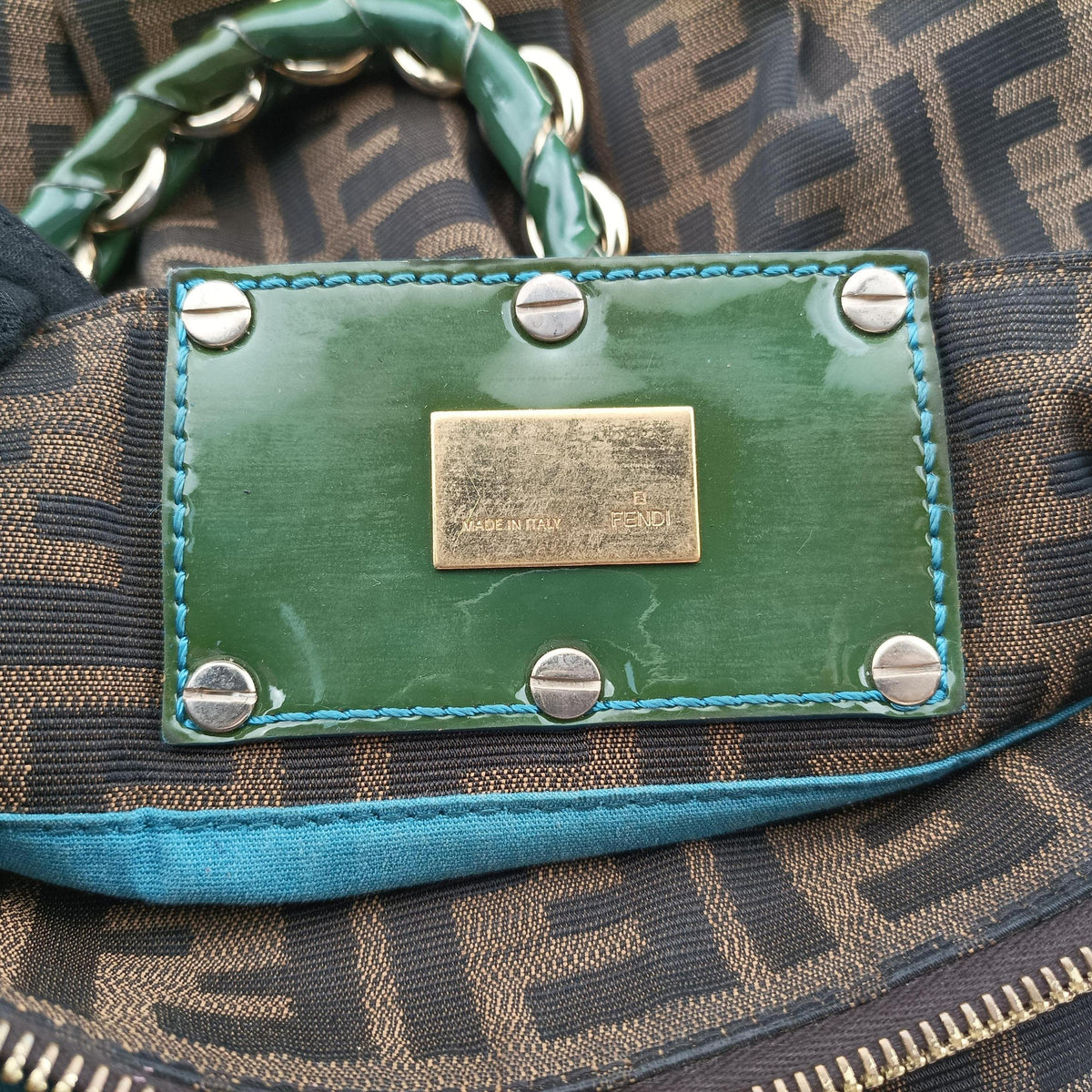 Pre-owned Fendi Mia Brown×Green canvas 8BR615 handbag | stylenewstar