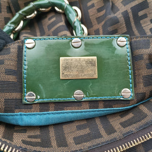 Pre-owned Fendi Mia Brown×Green canvas 8BR615 handbag | stylenewstar