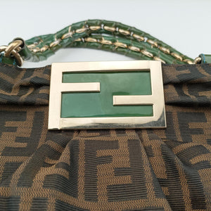 Pre-owned Fendi Mia Brown×Green canvas 8BR615 handbag | stylenewstar