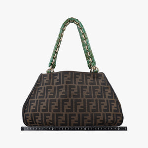 Pre-owned Fendi Mia Brown×Green canvas 8BR615 handbag | stylenewstar
