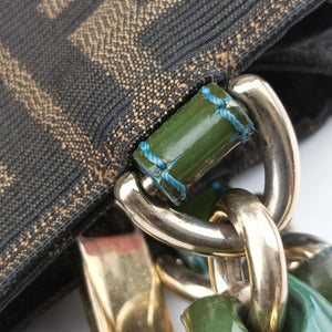 Pre-owned Fendi Mia Brown×Green canvas 8BR615 handbag | stylenewstar