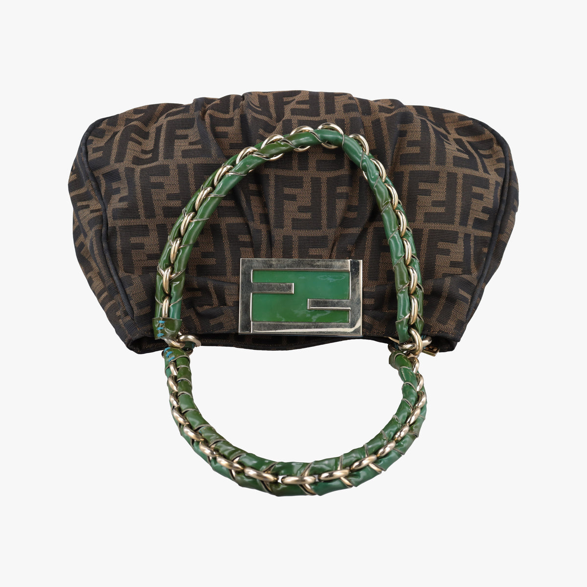 Pre-owned Fendi Mia Brown×Green canvas 8BR615 handbag | stylenewstar