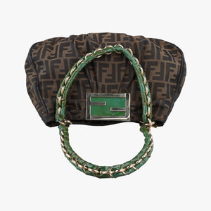 Pre-owned Fendi Mia Brown×Green canvas 8BR615 handbag | stylenewstar