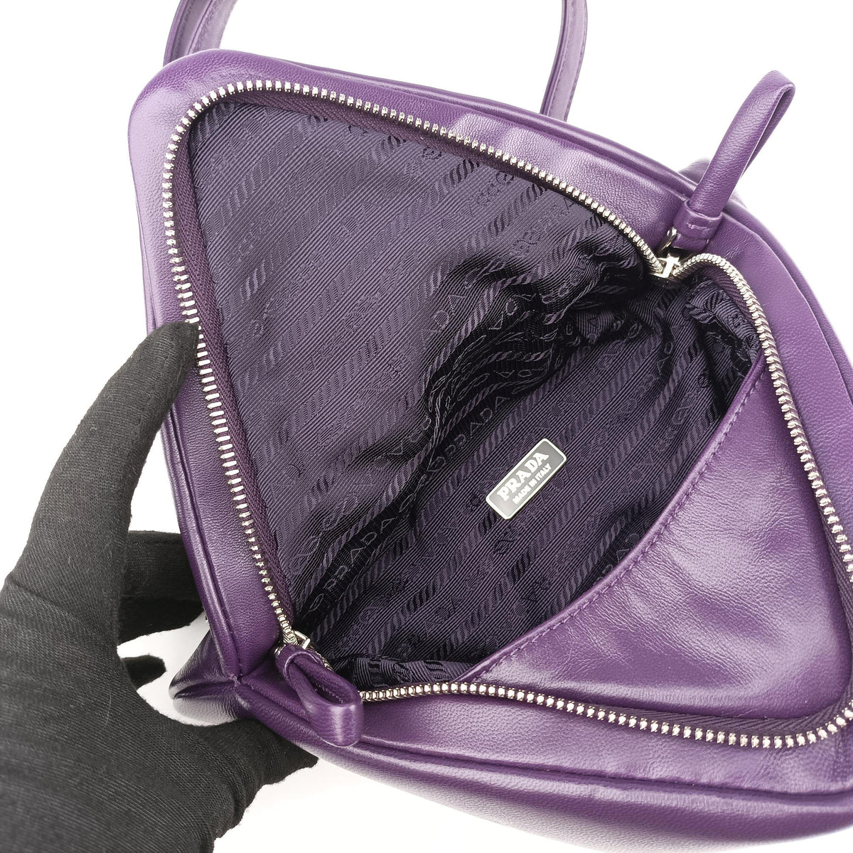 Pre-owned Prada Padded Nappa triangle Purple lambskin 1BA315 shoulderbag | stylenewstar