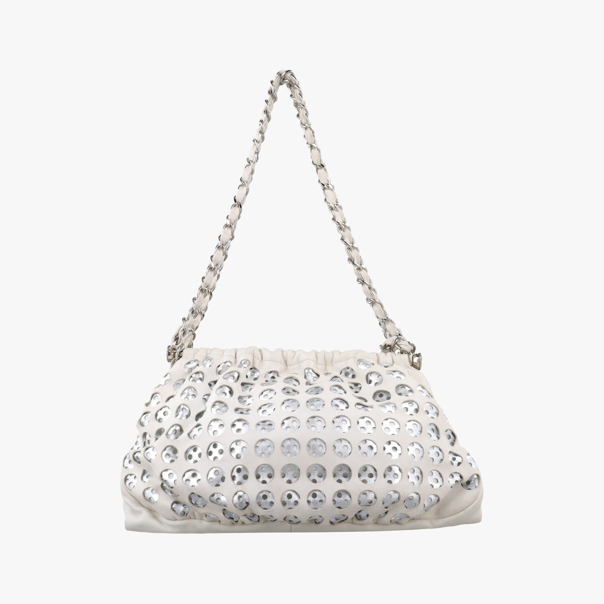 Pre-owned Chanel Perforated Chain White Leather A34884 shoulderbag | stylenewstar