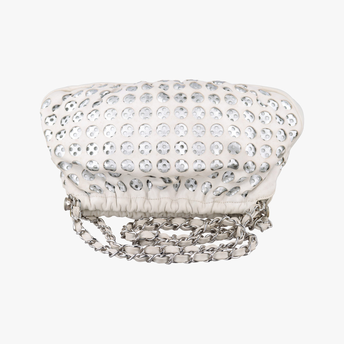 Pre-owned Chanel Perforated Chain White Leather A34884 shoulderbag | stylenewstar