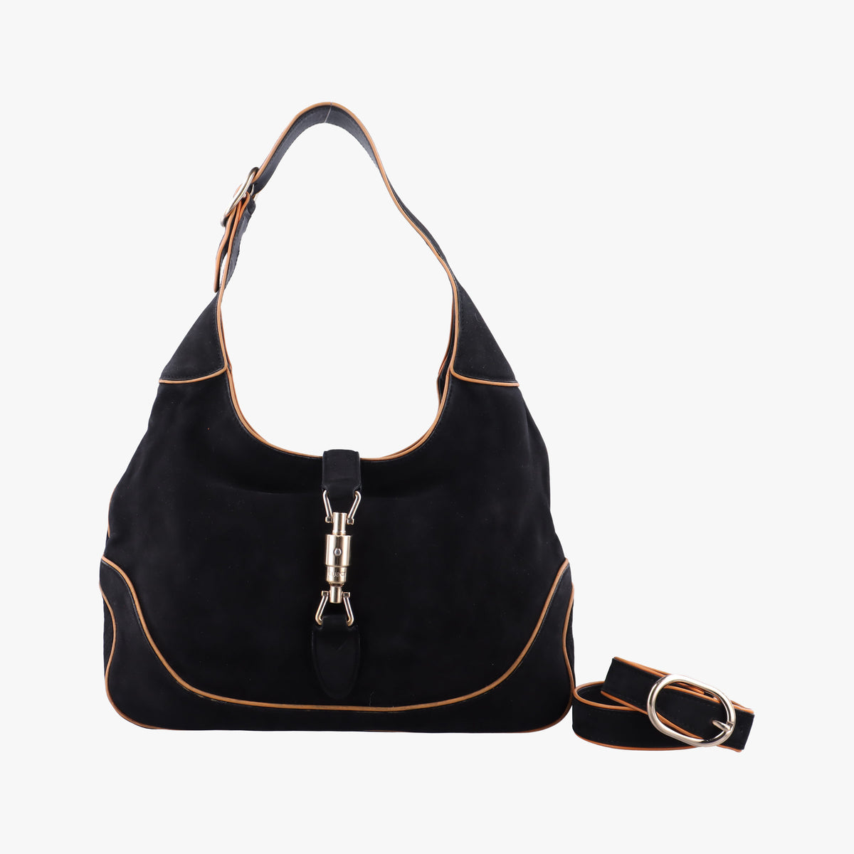 Pre-owned Gucci Jackie Flora Hobo Black Suede 277520 shoulderbag | stylenewstar